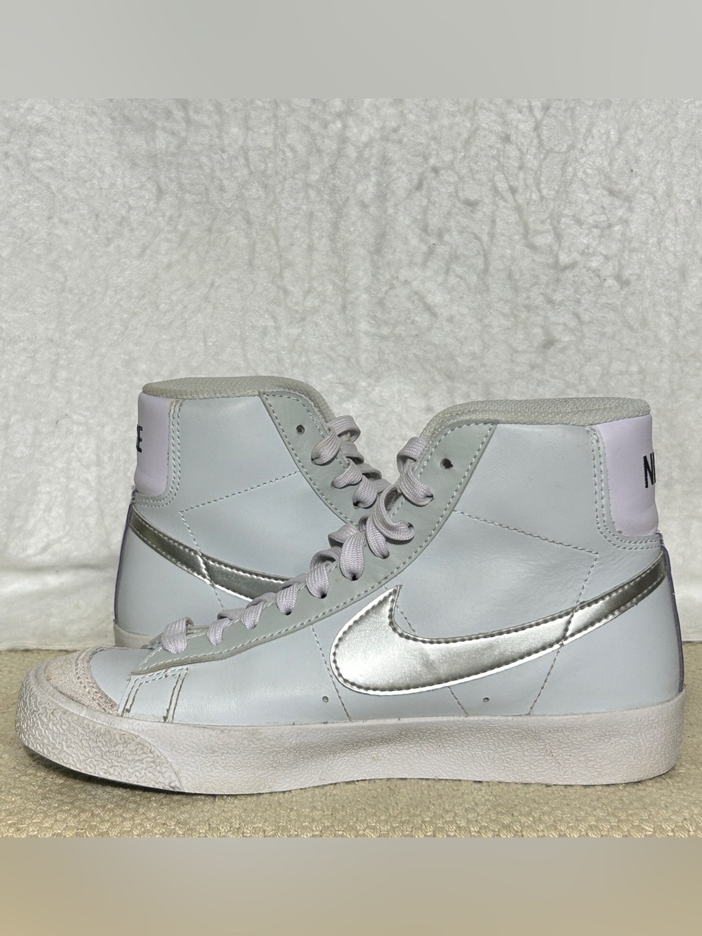 Nike Youth Blue/Silver GS Blazer Mid 77 Leather Sneakers Shoes SZ 4Y - Picture 7 of 12